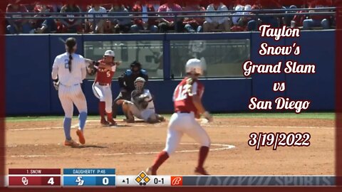 Taylon Snow's Grand Slam vs San Diego- Sooners win 11-0 in 5 Innings-Jocelyn Alo 98th career homer