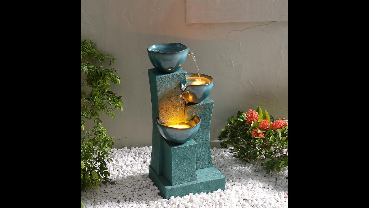 Teamson Home 3-Tier Cascading Outdoor Water Fountain with LED Lights – Stylish & Durable Garden