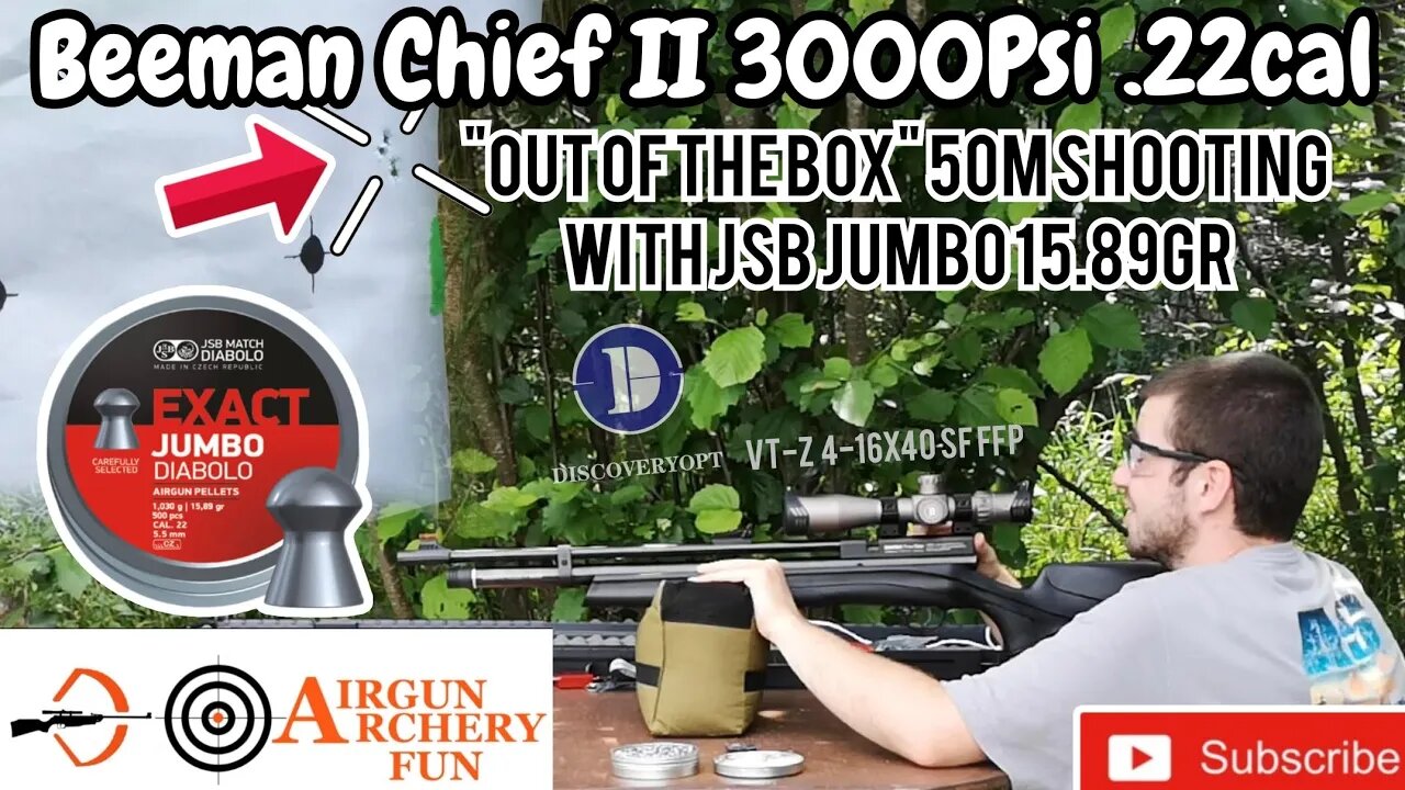 Beeman Chief II Plus-S .22cal // Jsb Jumbo 15.89gr 50m accuracy " Out of the box" [AirgunArcheryFun]