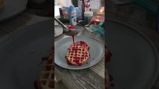 Homemade waffles and prickly pear syrup #pricklypear #waffle #homemade #yummy