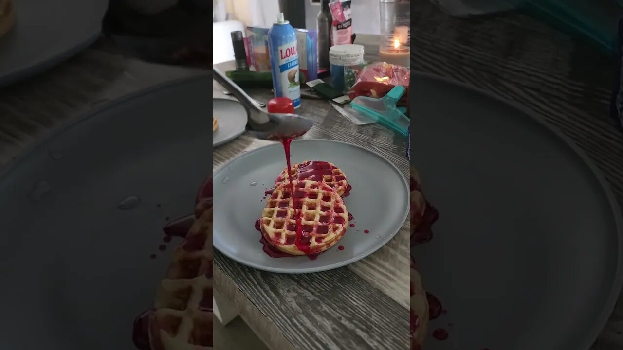 Homemade waffles and prickly pear syrup #pricklypear #waffle #homemade #yummy