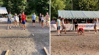 Pétanque player demonstrates his incredible shooting skills