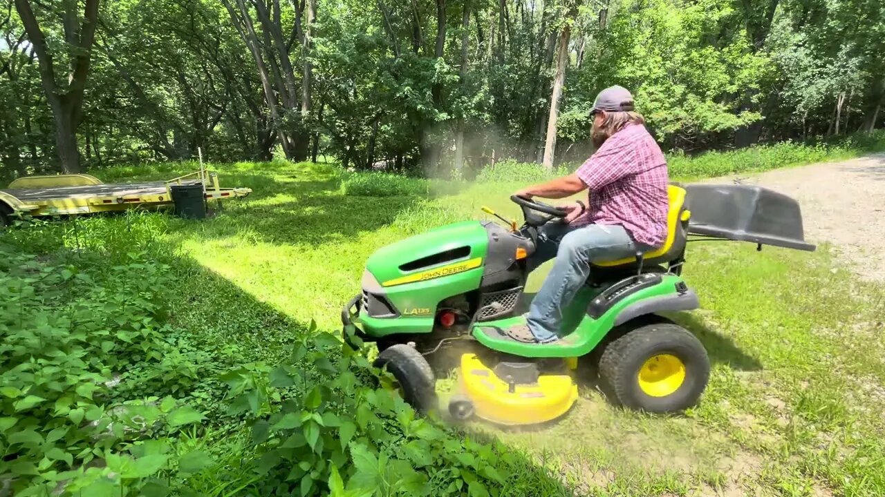 Digging Thistles & Mowing the Weed Field. John Deere Riding Mower, Putting in Work.