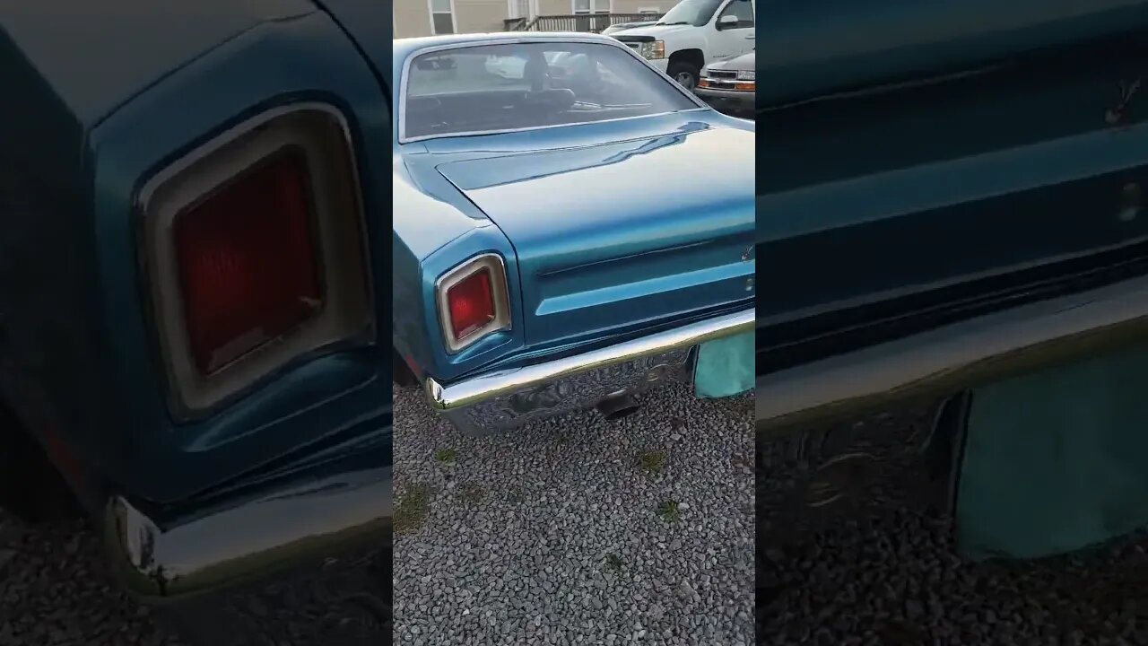 Even on a cloudy day the B5 Blue shines on the 1969 Plymouth Road Runner.