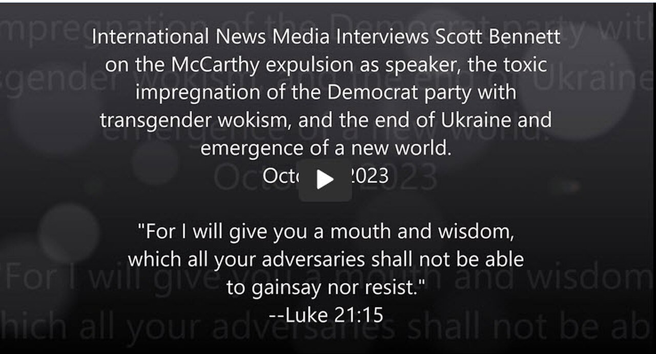 2023-10-04 Scott Bennett interviewed. McCarthy expulsion. End of Ukraine, emergence of a new world.