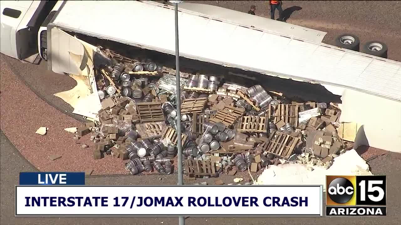 Truck full of kegs rolls over in Phoenix