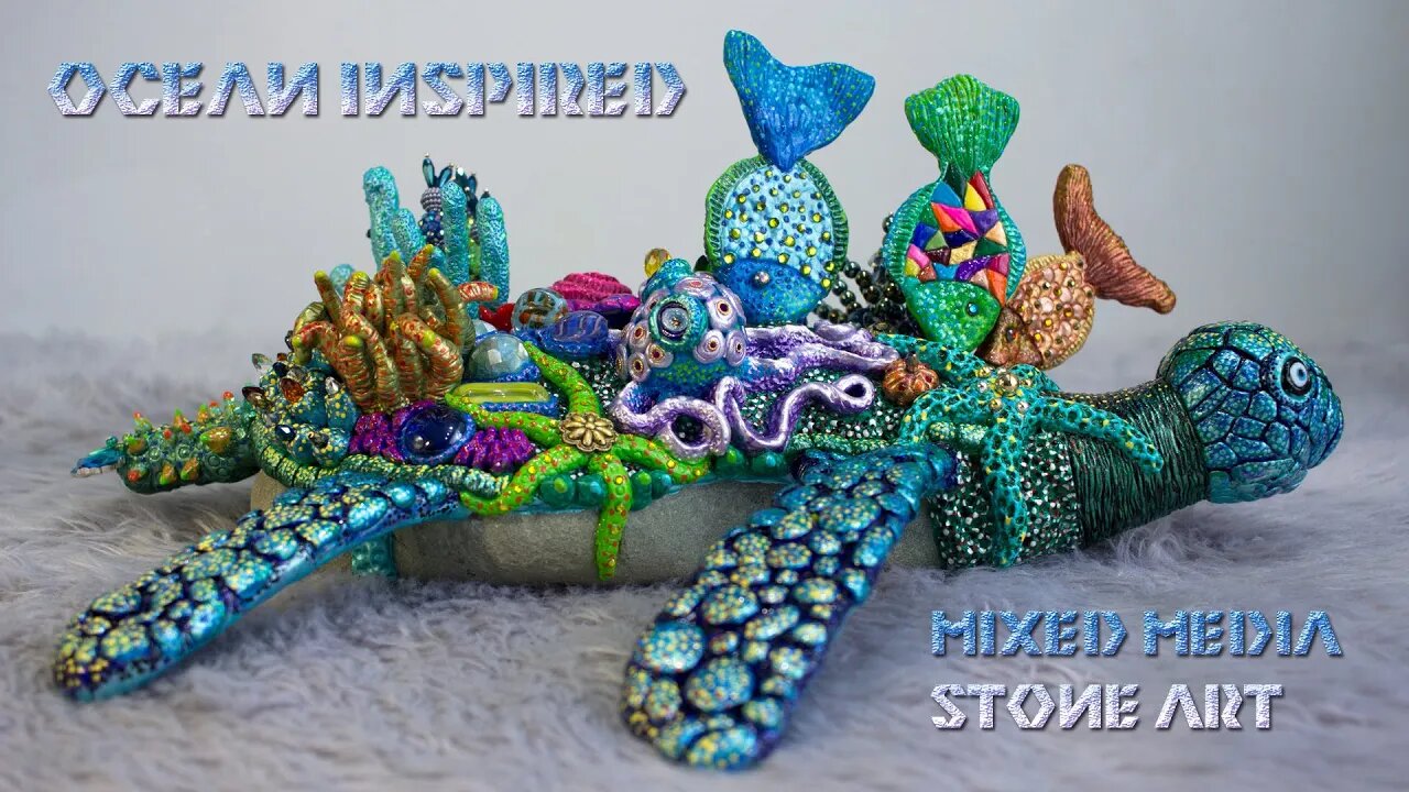 My latest commissioned Ocean inspired Mixed Media Stone Art | Timelapse process