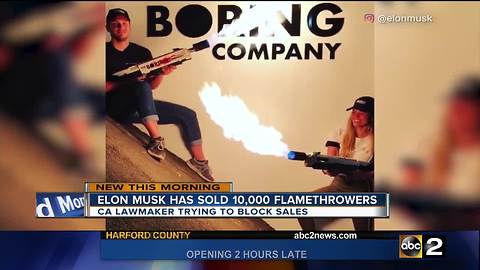 Lawmaker introduces bill to ban sale of Musk's flamethrower