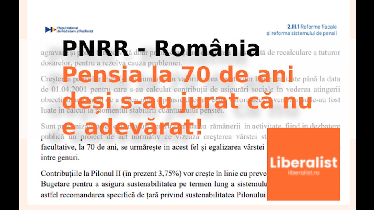 Programul PNRR - Pensie la 70 de ani, deși s-au jurat că nu e adevărat!