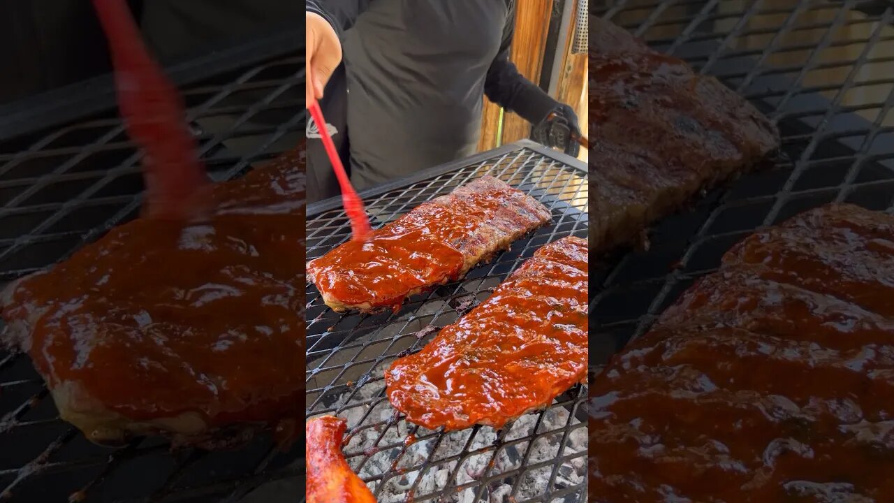 Grilled pork ribs and chicken