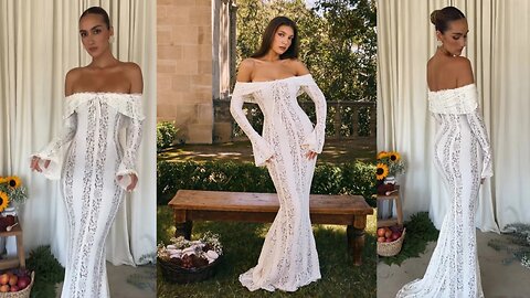 White Floral Lace Off-Shoulder Maxi Dress Bodycon Party Dress for Women ✨