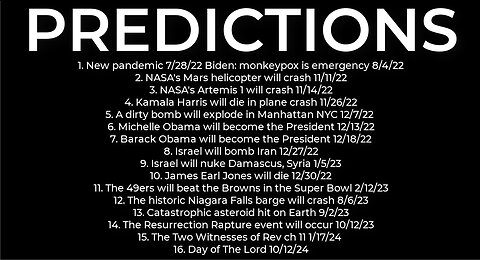 PREDICTIONS - Harris' plane crash 11/26; dirty bomb NYC 12/7; Obama President 12/18