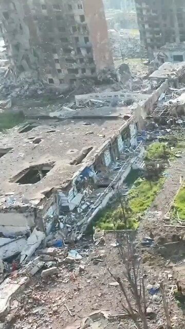 Drone View from above Bakhmut, Ukraine. Reportedly today.