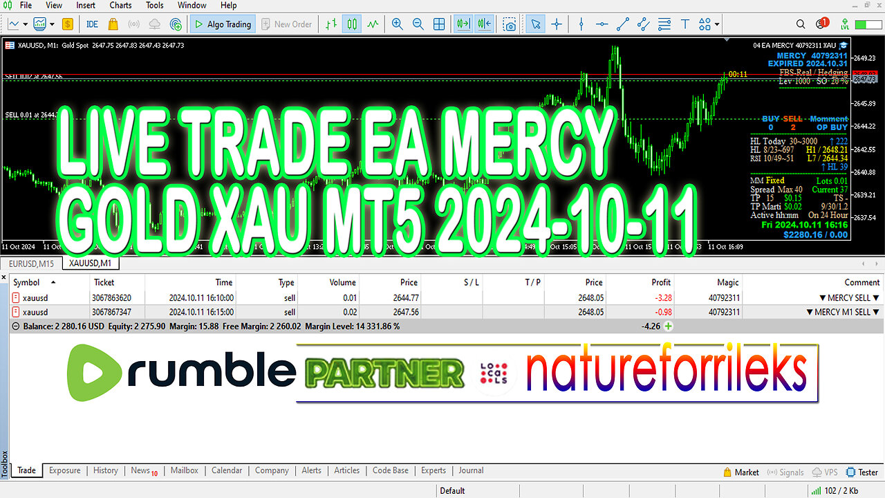 LIVE TRADE EA MERCY GOLD XAU MT5 2024-10-11