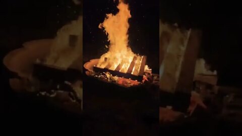 Big camp fire burning
