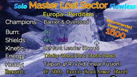 Destiny 2 Master Lost Sector: Europa - Perdition on my Titan Solo-Flawless 10-30-22