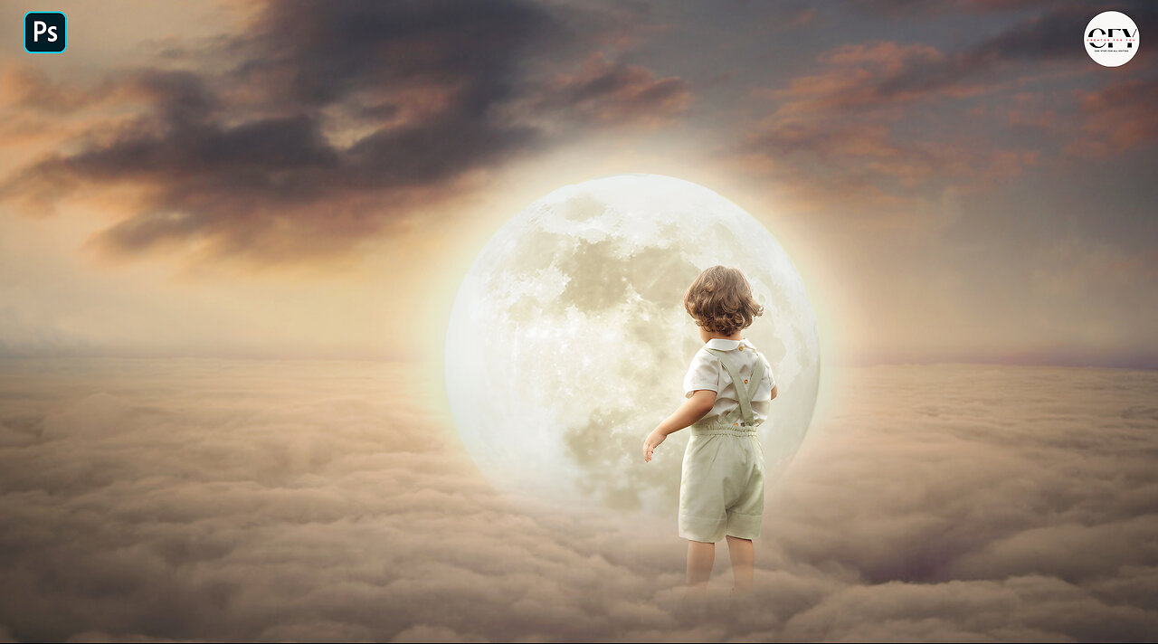 Create Dramatic & Fantasy Moon & Boy Photoshop Manipulation