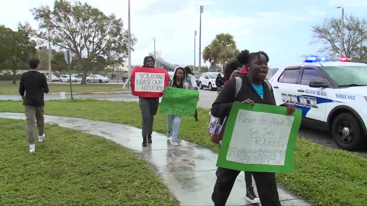 Delray Beach students walkout in opposition AP African American studies ban