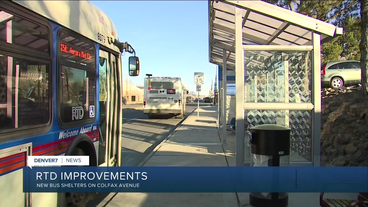 New bus shelters on Colfax Avenue for RTD