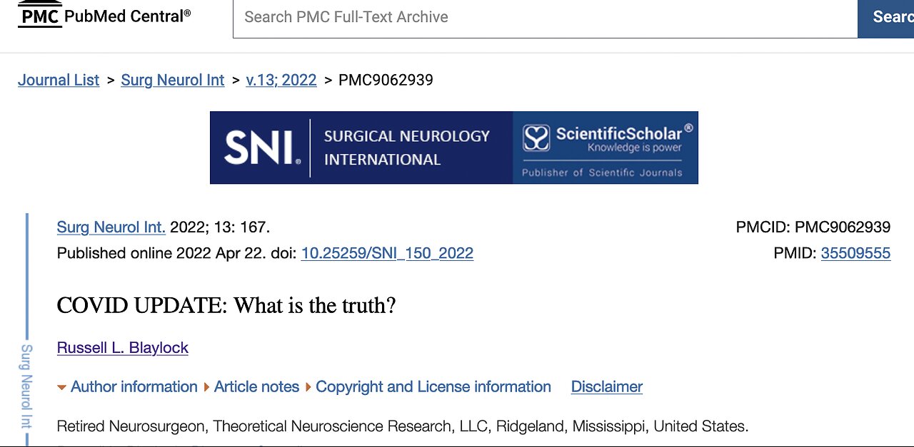 NIH ARTICLE "COVID UPDATE - What is the Truth?"