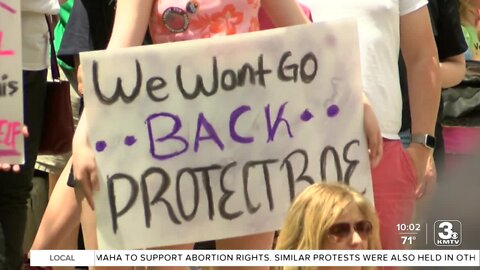 Large group of protesters gather for Roe v. Wade day of action in downtown Omaha