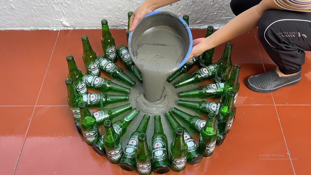 Creative Ways To Recycle Old Glass Bottle .Make Coffee Table And Flower Pots