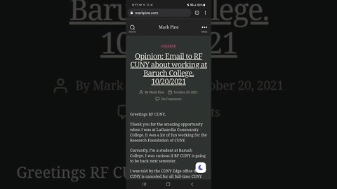 Opinion: Email to RF CUNY about working at Baruch College. 10/20/2021