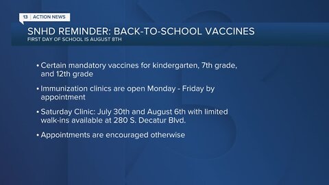 Southern Nevada Health District reminds parents to bring their children in for back-to-school shots