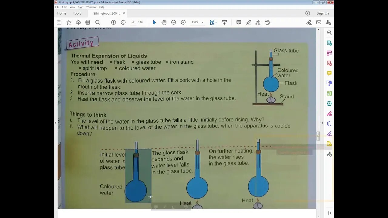 PHYSICS Class 8th Lecture#4 UNIT#9Thermal Expansion of liquids
