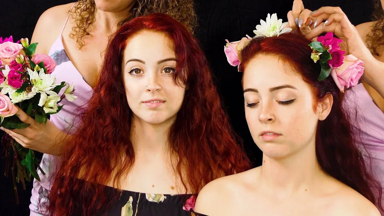 Beautiful ASMR Hair Styling w/ Flowers - Corrina & Lexi