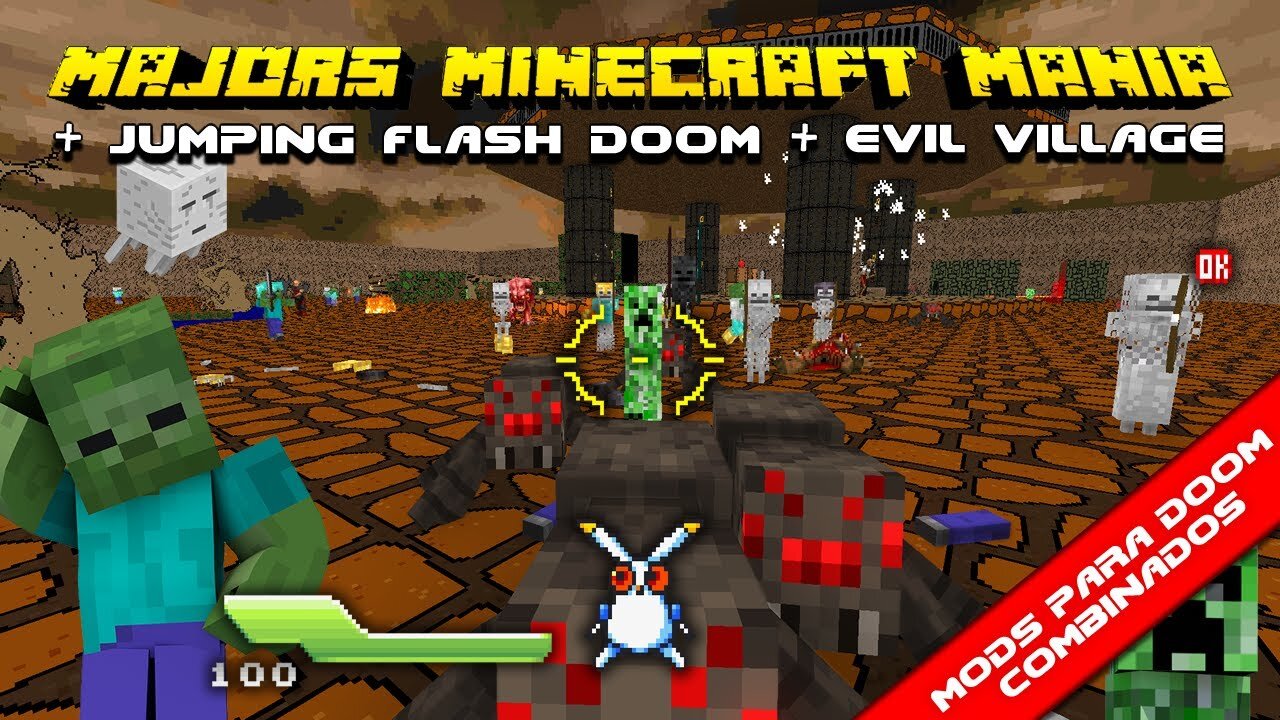 Major's Minecraft Mania + Jumping Flash Doom + Evil Village [Mods para Doom Combinados]