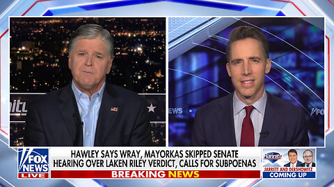 Josh Hawley Calls For Subpoenas After Wray, Mayorkas Skip Senate Hearing Over Laken Riley Verdict