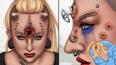 ASMR Popping pustules on face piercing implant animation