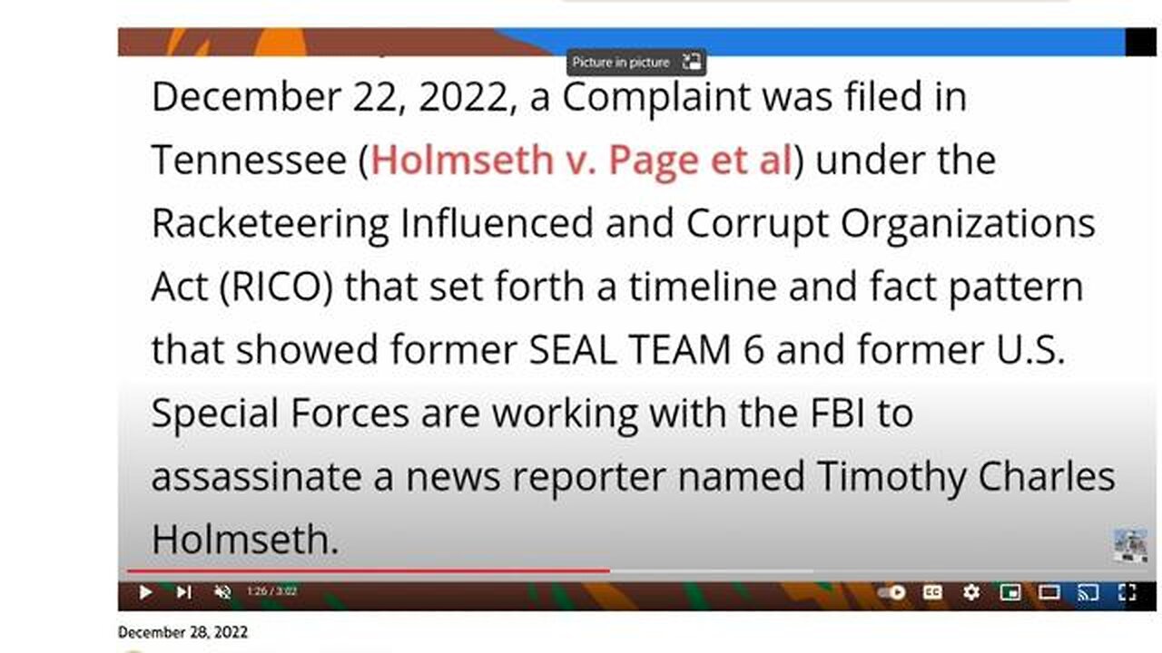 FBI INFORMANT ISSUES VIDEO STATEMENT REGARDING TIMOTHY CHARLES HOLMSETH