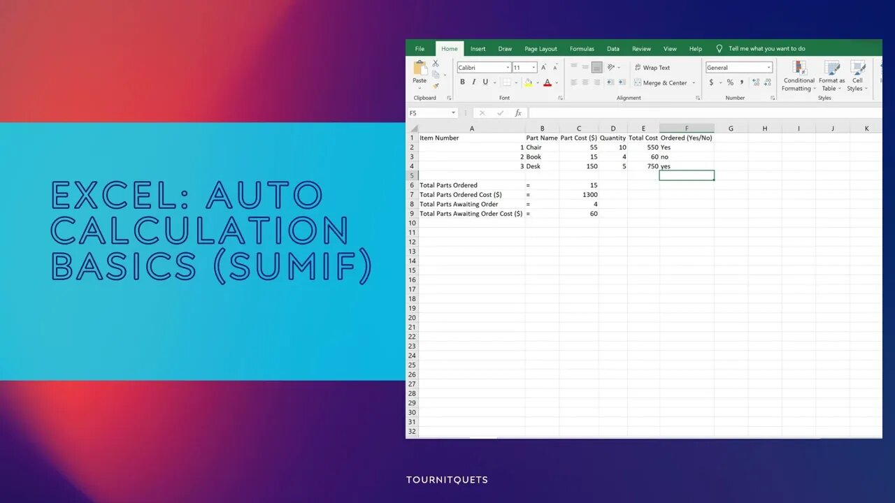 MS Excel: Auto Calculation Basics (=SUMIF)