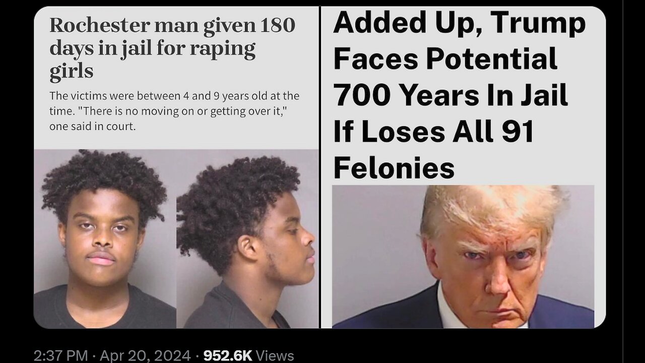Child Abuser given 180s days in Jail vs Trump facing 700 years in jail