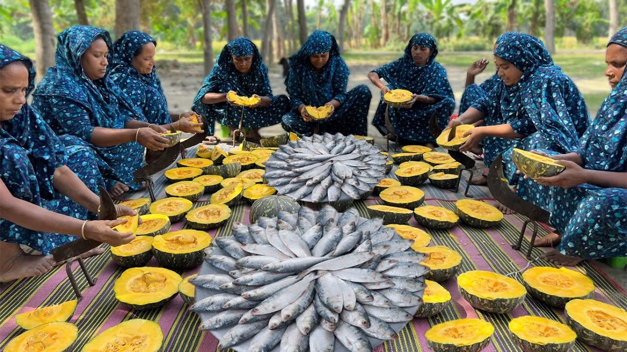 Expensive Ilish Fish & Pumpkin Mashed Gravy - Hilsa Fish Mishti Kumra Ghonto Cooking in Village