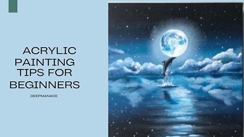 Acrylic painting/moonlight sea and dolphin/seascape/art therapy