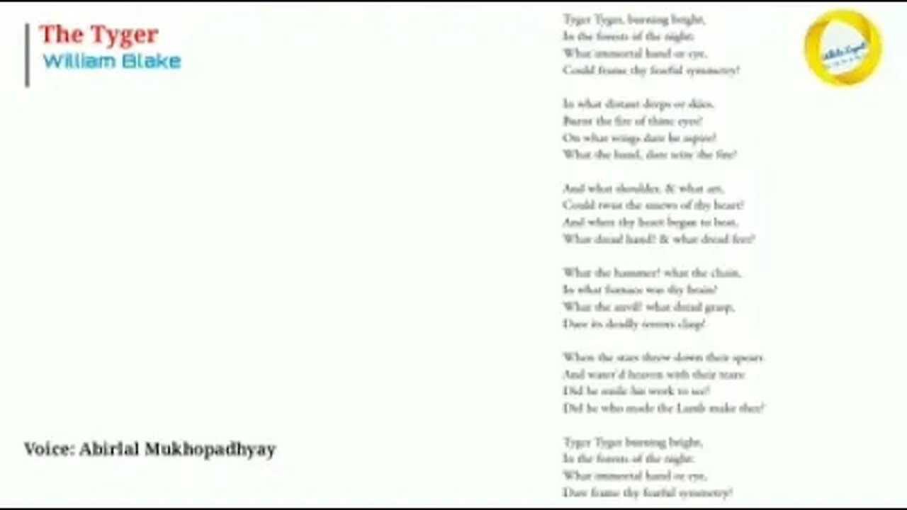 Tyger by William Blake - Voice over done 3 years back. Pardon mistakes 🌸🌸 #poetry #poetrystatus