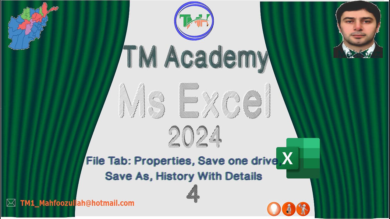 Excel 2024: File Tab: Properties, Save to One drive, Save as, History with details