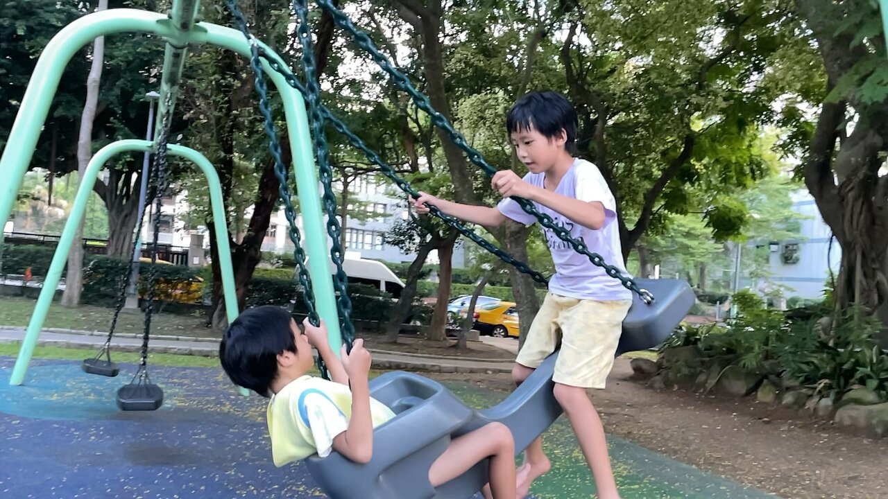 在復興公園～兄弟倆盪鞦韆