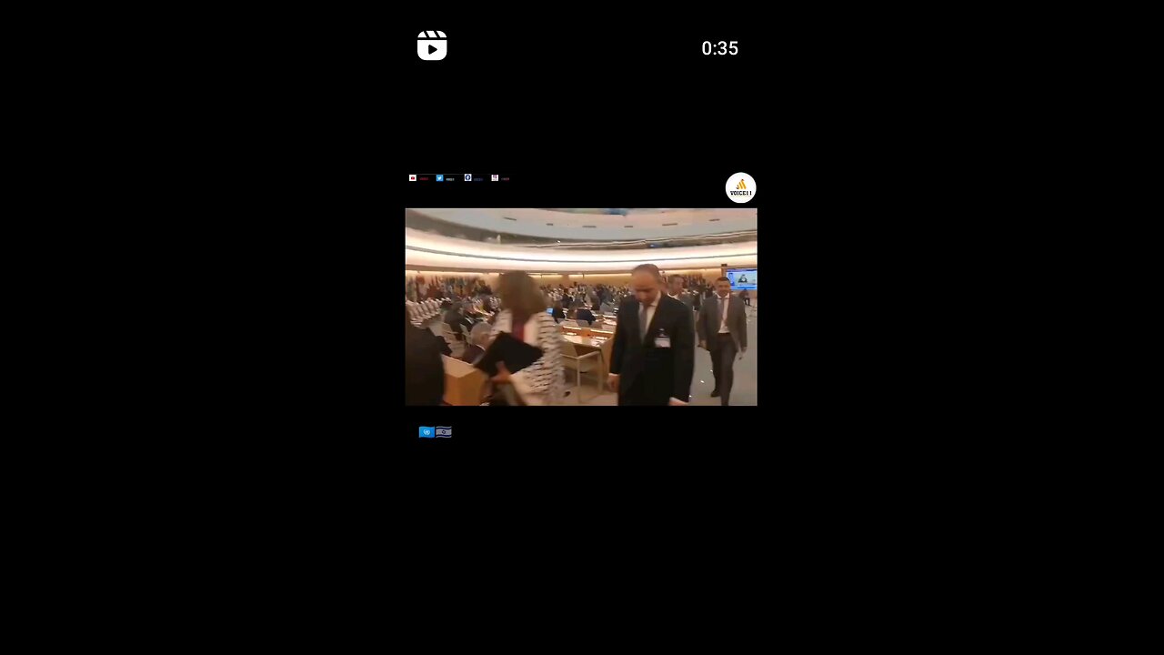 Delegates leave the room before ISRAEL SPEAKS during the International Labor Conference in Geneva