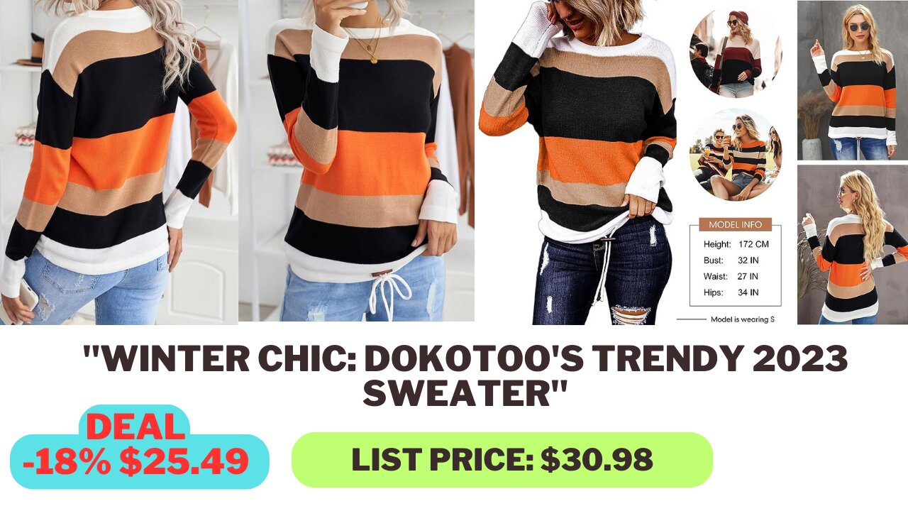 "Dokotoo Women's Striped Winter Pullover Sweater - Trendy 2023 Drawstring Design"