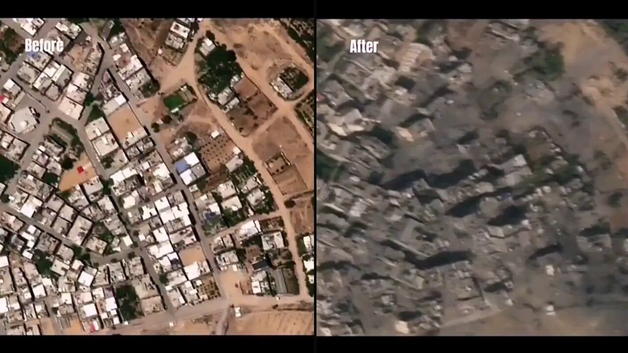 Satellite images of Gaza before and after Israeli air force strikes.
