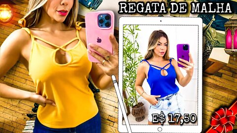 Regata De malha crepe Detalhes na Frente Bem Delicado Alça Amarração/@shopee