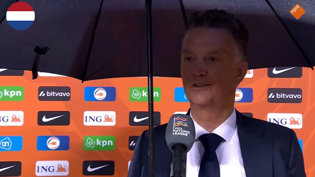 Bondscoach Louis van Gaal na afloop van het duel met België 1-4 'Bergwijn en De Jong waren geweldig'