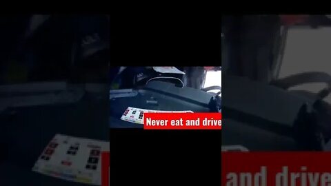 Truck Driver Flips truck trying to eat