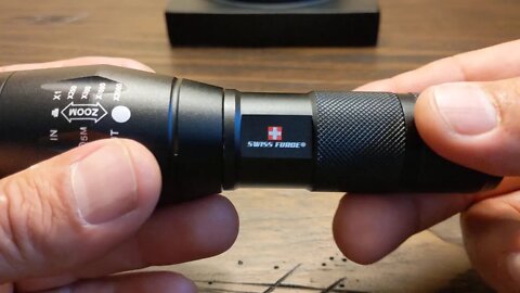 FLASHLIGHT , SWISS FORCE , SOS , STROBE , HIGH ,MEDIUM,LOW ,QUICK ,SOLID ALUMINUM