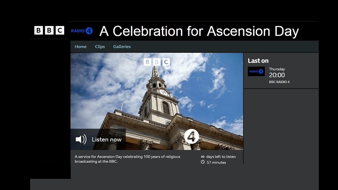 Celebration for Ascension Day and 100 Years of Christian Prayer Broadcasting BBCR4 Thu 09 May 2024