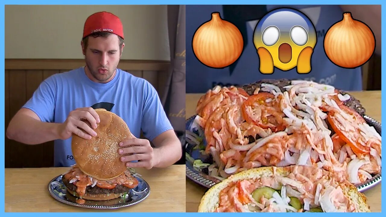 THIS GIANT BELGIAN BURGER CHALLENGE HAD A TON OF RAW ONIONS!!!